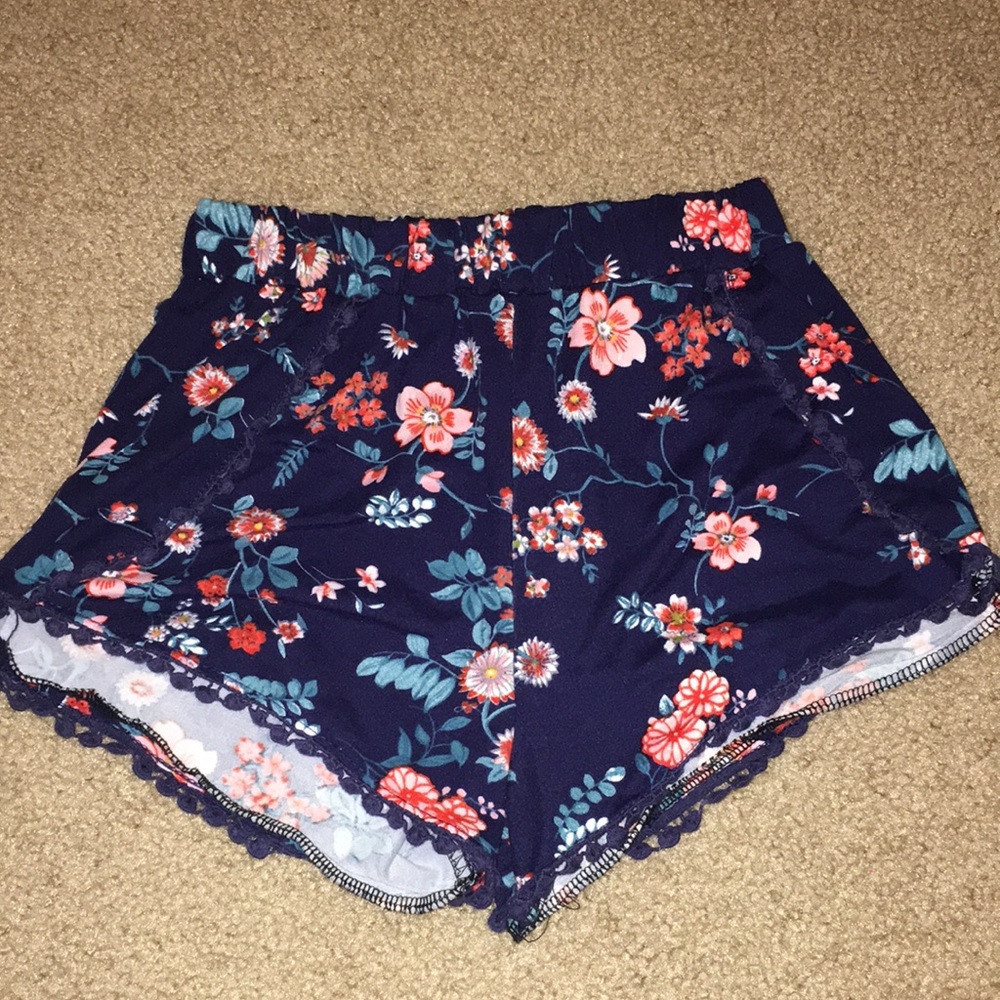 Dark navy blue and floral kids shorts